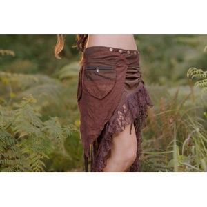 Primitive Pocket Belt Skirt Brown Festival Cloth